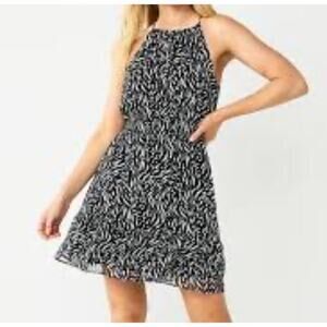 Nine West Halter Mini Dress Black and White Zig Zag Zebra pattern Womens Small